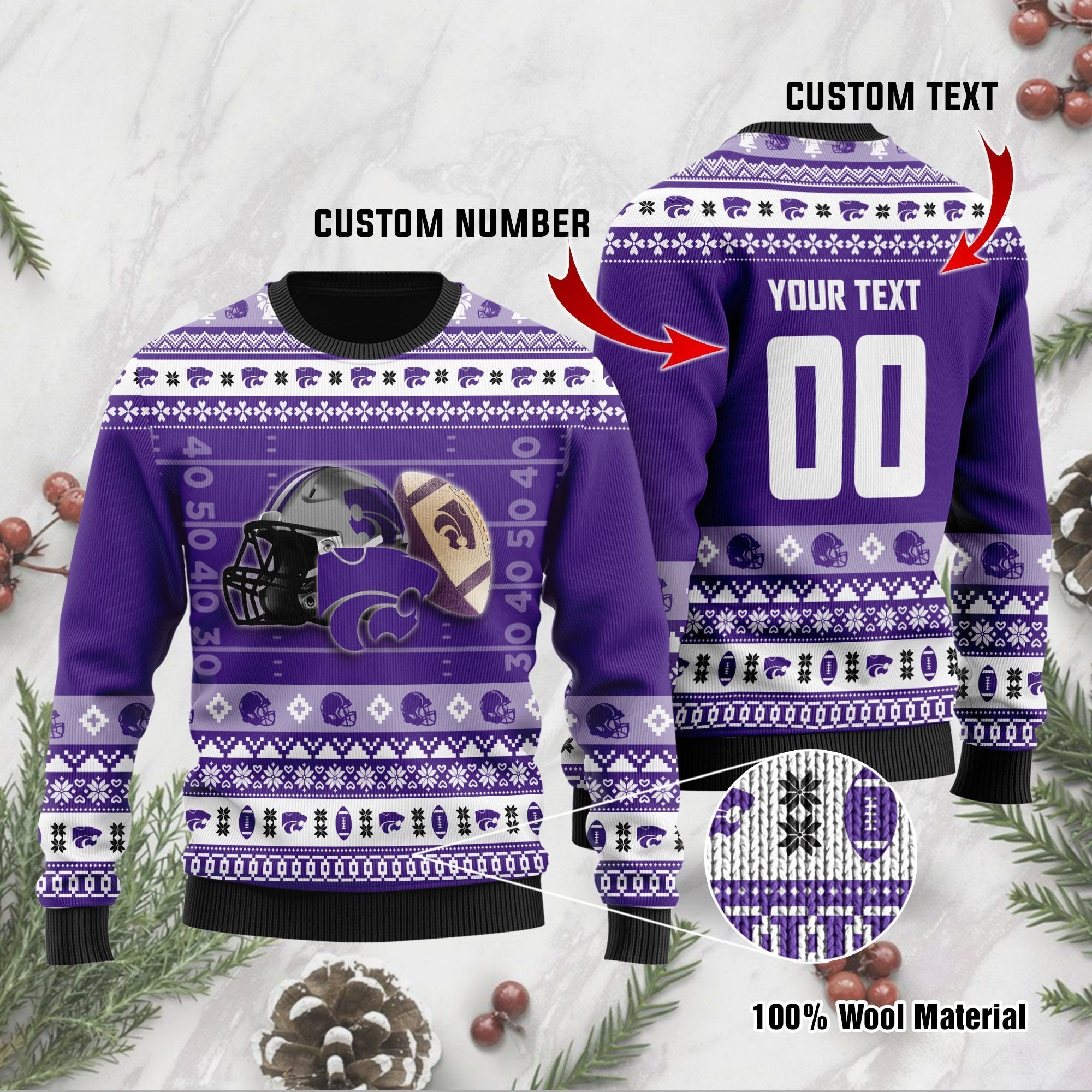Kansas State Wildcats Custom Name & Number Personalized Ugly Christmas Sweater Kansas State Wildcats Custom Name & Number Personalized Ugly Christmas Sweater