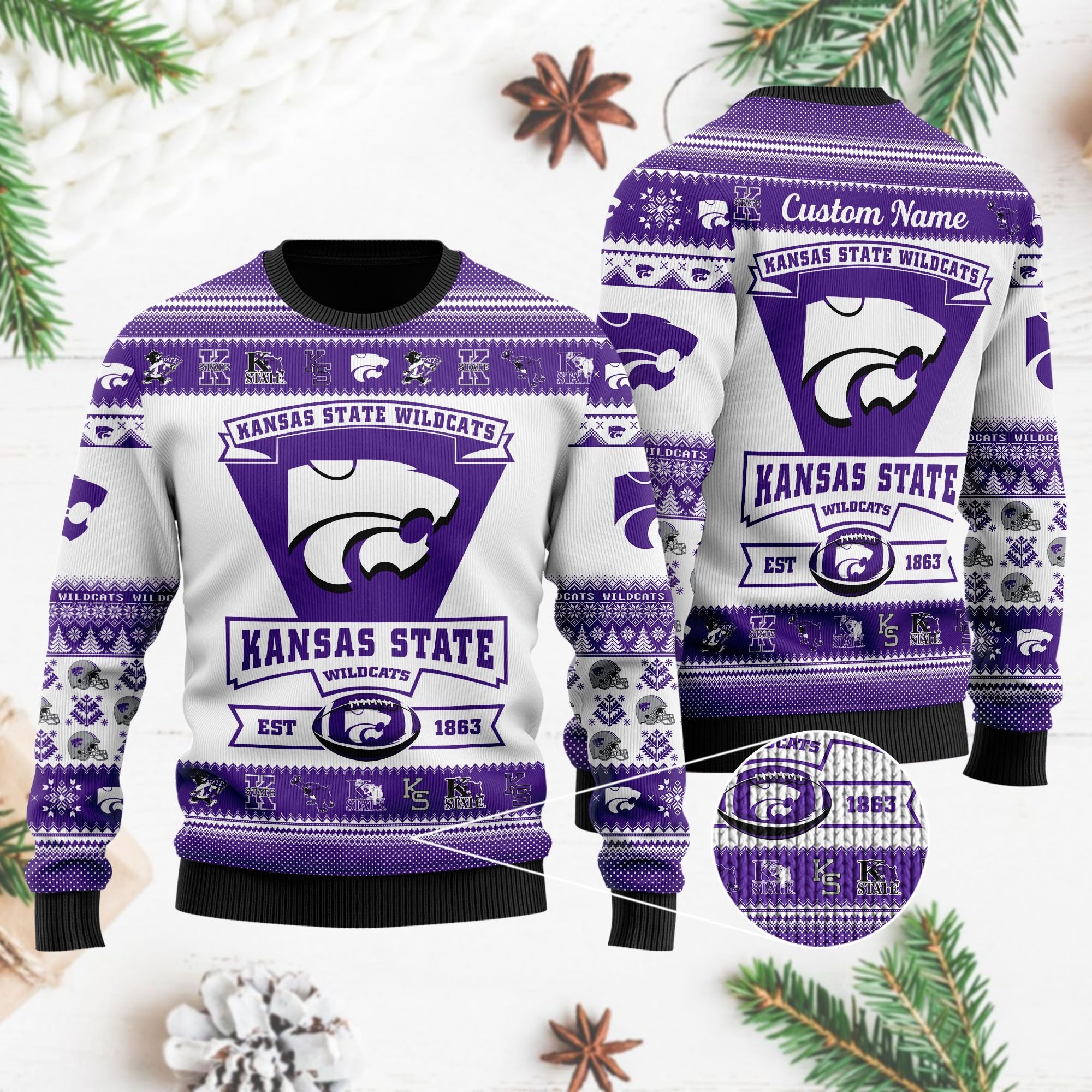 Kansas State Wildcats Football Team Logo Personalized Ugly Christmas Sweater Kansas State Wildcats Football Team Logo Personalized Ugly Christmas Sweater