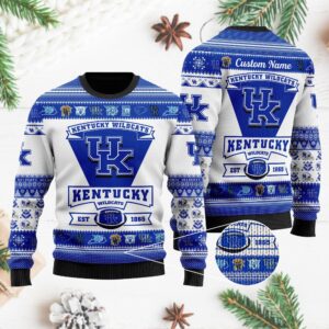 Kentucky Wildcats Football Team Logo Custom Name Personalized Ugly Christmas Sweater