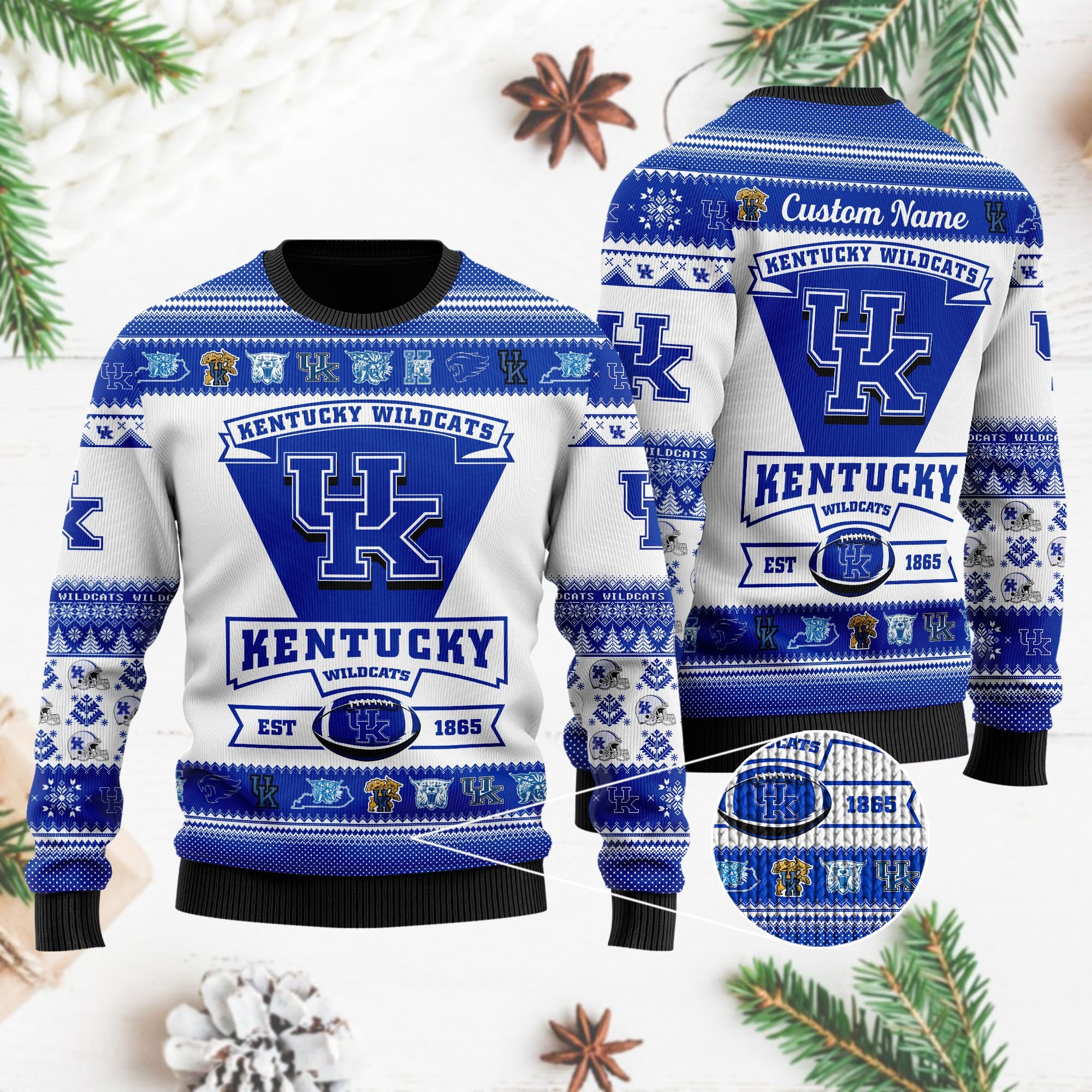 Kentucky Wildcats Football Team Logo Custom Name Personalized Ugly Christmas Sweater Kentucky Wildcats Football Team Logo Custom Name Personalized Ugly Christmas Sweater