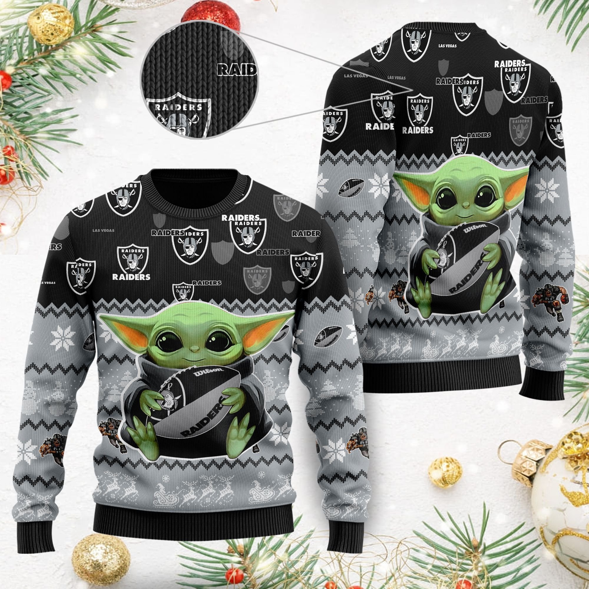 Las Vegas Raiders Baby Yoda Ugly Christmas Sweater Las Vegas Raiders Baby Yoda Ugly Christmas Sweater