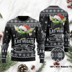 Las Vegas Raiders Cute Baby Yoda Grogu Holiday Party Ugly Christmas Sweater
