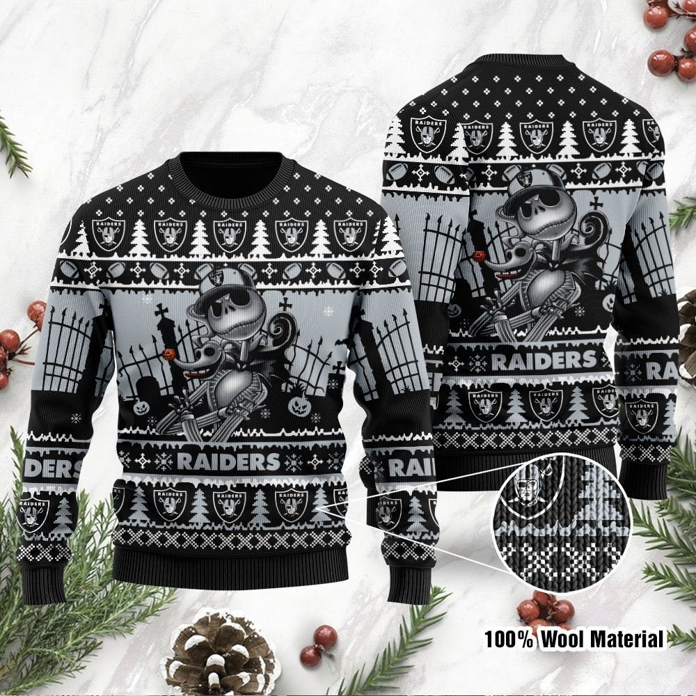 Las Vegas Raiders Jack Skellington Halloween Ugly Christmas Sweater Las Vegas Raiders Jack Skellington Halloween Ugly Christmas Sweater