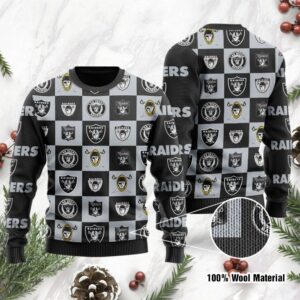 Las Vegas Raiders Logo Checkered Flannel Ugly Christmas Sweater