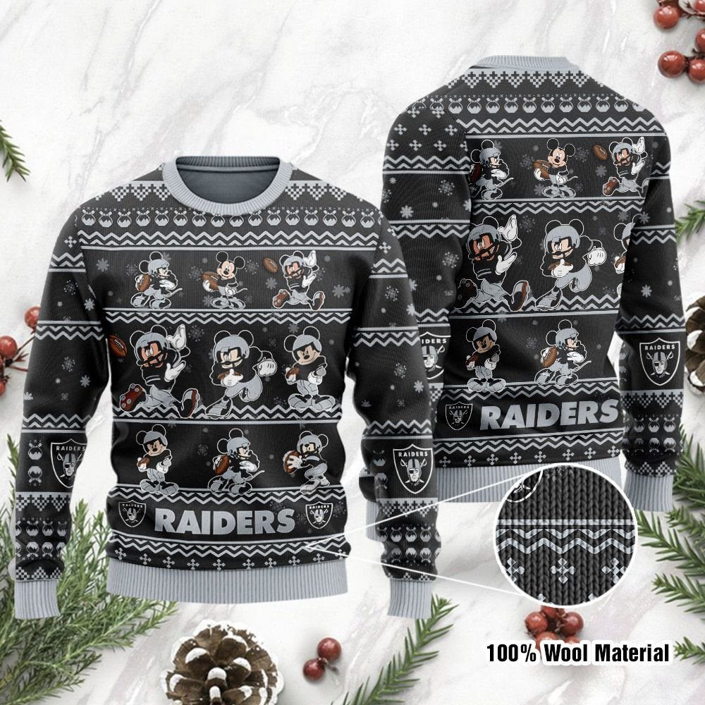 Las Vegas Raiders Mickey Mouse Holiday Party Ugly Christmas Sweater Las Vegas Raiders Mickey Mouse Holiday Party Ugly Christmas Sweater