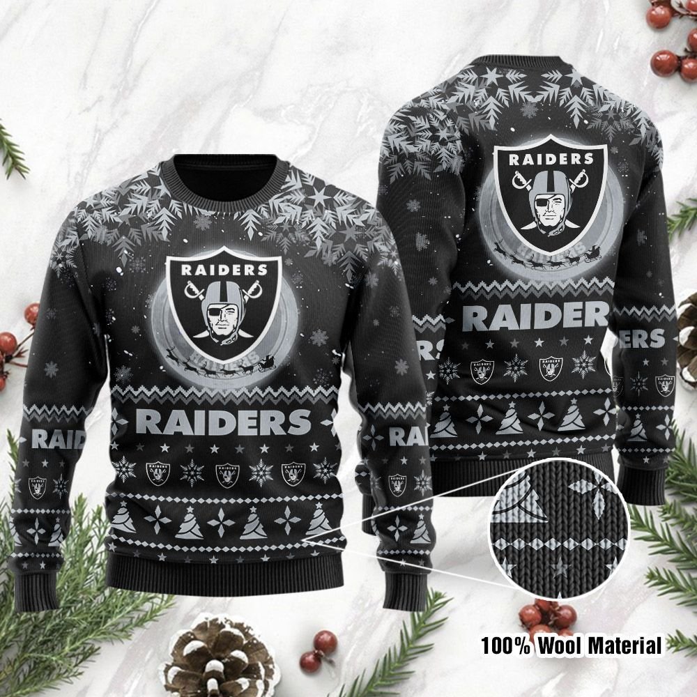 Las Vegas Raiders Santa Claus In The Moon Ugly Christmas Sweater Las Vegas Raiders Santa Claus In The Moon Ugly Christmas Sweater
