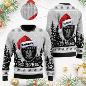Las Vegas Raiders Symbol Wearing Santa Claus Hat Ho Ho Ho Custom Personalized Ugly Christmas Sweater