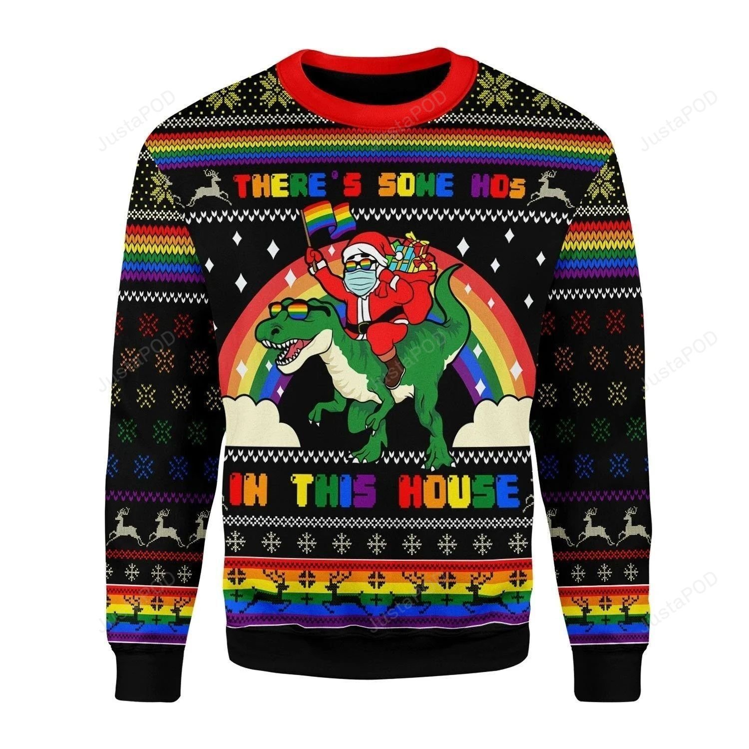 LGBT Flag Christmas Santa Clause And Dinosaur Ugly Christmas Sweater LGBT Flag Christmas Santa Clause And Dinosaur Ugly Christmas Sweater