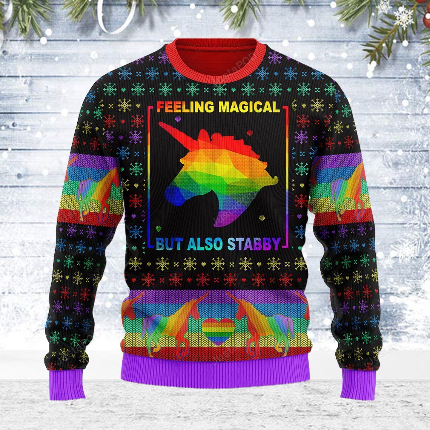 LGBT Unicorn Feeling Magical But Also Stabby Ugly Christmas Sweater LGBT Unicorn Feeling Magical But Also Stabby Ugly Christmas Sweater