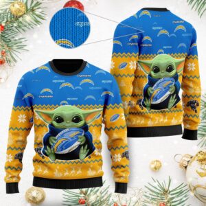 Los Angeles Chargers Baby Yoda Shirt For American Football Fans Ugly Christmas Sweater