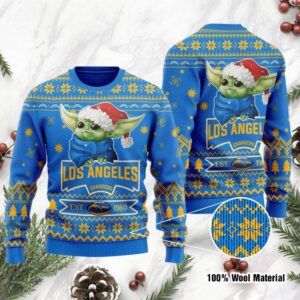Los Angeles Chargers Cute Baby Yoda Grogu Holiday Party Ugly Christmas Sweater