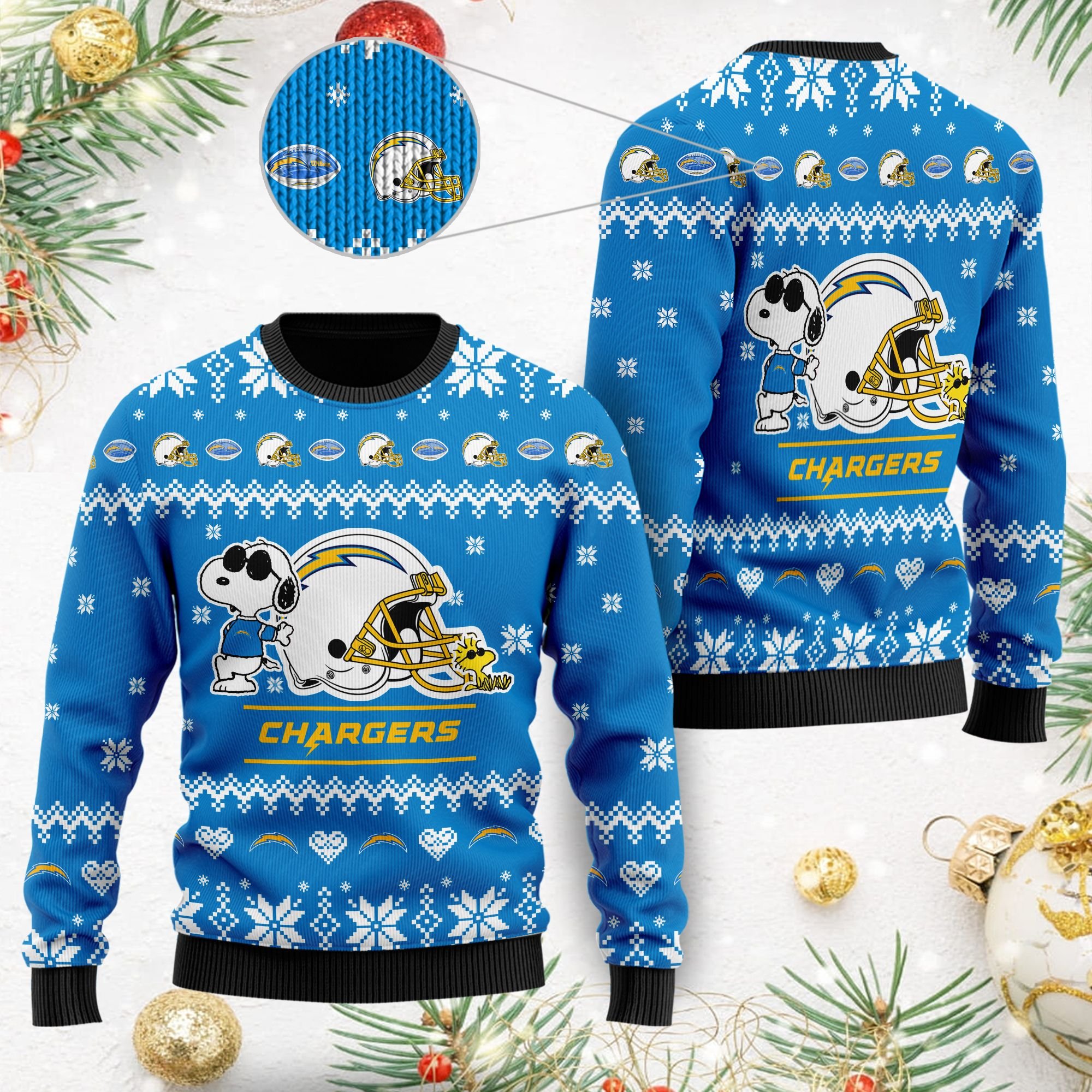 Los Angeles Chargers Cute The Snoopy Show Football Helmet 3D All Over Print Ugly Christmas Sweater Los Angeles Chargers Cute The Snoopy Show Football Helmet 3D All Over Print Ugly Christmas Sweater
