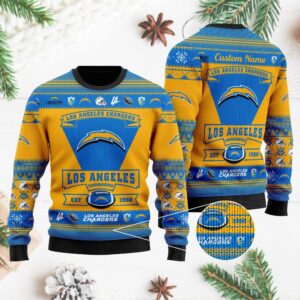 Los Angeles Chargers Football Team Logo Personalized Ugly Christmas Sweater