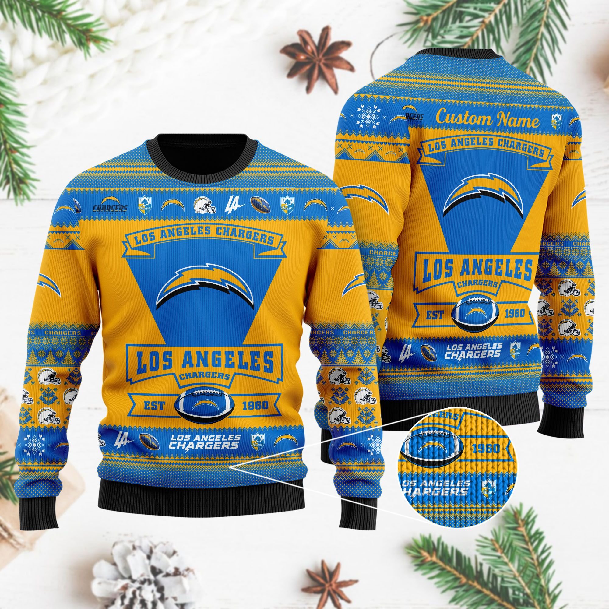 Los Angeles Chargers Football Team Logo Personalized Ugly Christmas Sweater Los Angeles Chargers Football Team Logo Personalized Ugly Christmas Sweater