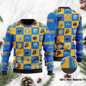 Los Angeles Chargers Logo Checkered Flannel Ugly Christmas Sweater