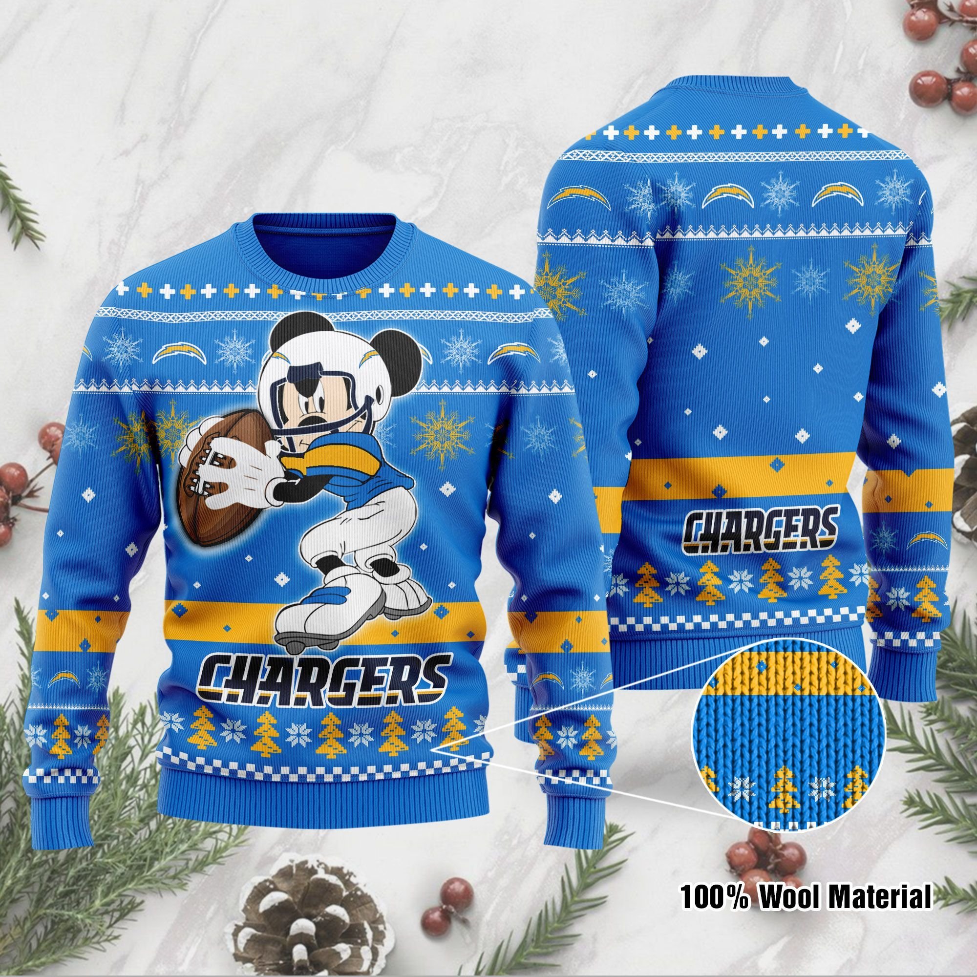 Los Angeles Chargers Mickey Mouse Funny Ugly Christmas Sweater Los Angeles Chargers Mickey Mouse Funny Ugly Christmas Sweater