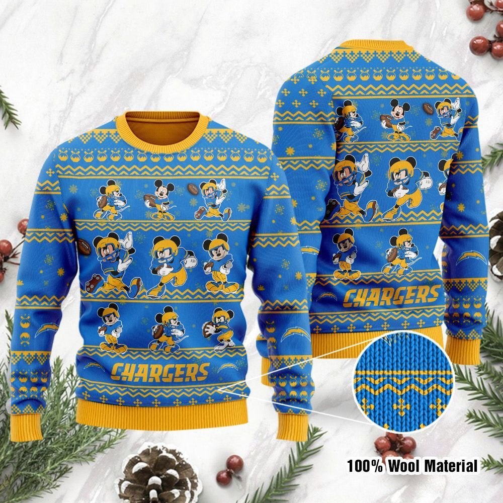 Los Angeles Chargers Mickey Mouse Holiday Party Ugly Christmas Sweater Los Angeles Chargers Mickey Mouse Holiday Party Ugly Christmas Sweater