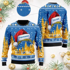 Los Angeles Chargers Symbol Wearing Santa Claus Hat Ho Ho Ho Ugly Christmas Sweater