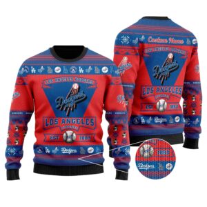 Los Angeles Dodgers Football Team Logo Custom Name Personalized Ugly Christmas Sweater