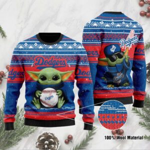 Los Angeles Dodgers Grogu Baby Yoda Hug Logo Ugly Christmas Sweater