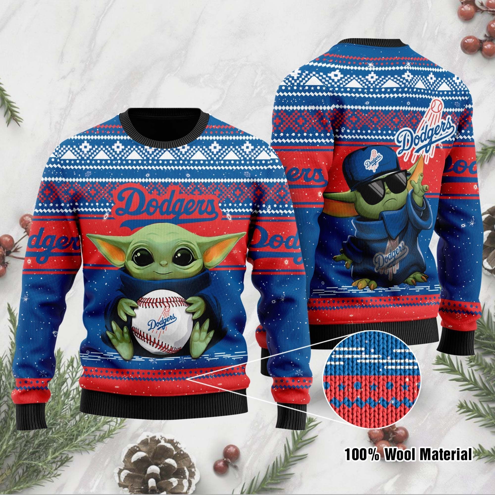 Los Angeles Dodgers Grogu Baby Yoda Hug Logo Ugly Christmas Sweater Los Angeles Dodgers Grogu Baby Yoda Hug Logo Ugly Christmas Sweater