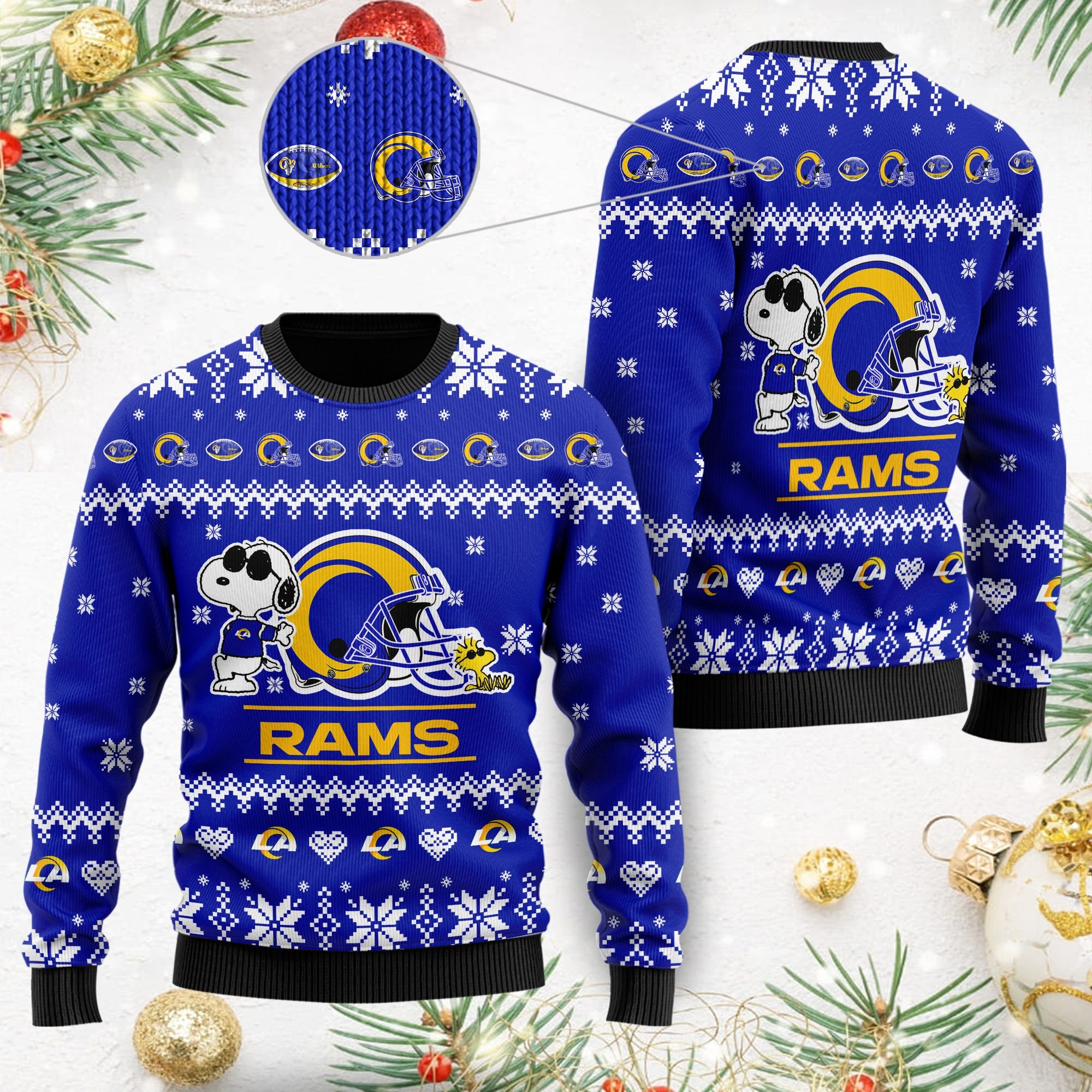 Los Angeles Rams Cute The Snoopy Show Football Helmet 3D All Over Print Ugly Christmas Sweater Los Angeles Rams Cute The Snoopy Show Football Helmet 3D All Over Print Ugly Christmas Sweater