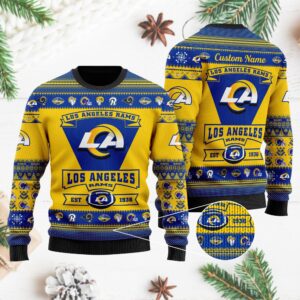 Los Angeles Rams Football Team Logo Custom Name Personalized Ugly Christmas Sweater