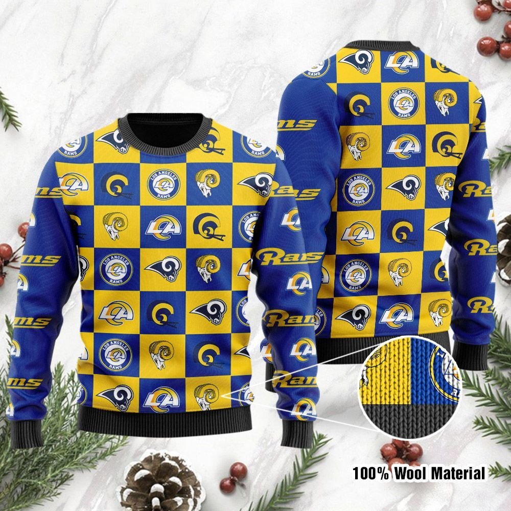 Los Angeles Rams Logo Checkered Flannel Ugly Christmas Sweater Los Angeles Rams Logo Checkered Flannel Ugly Christmas Sweater