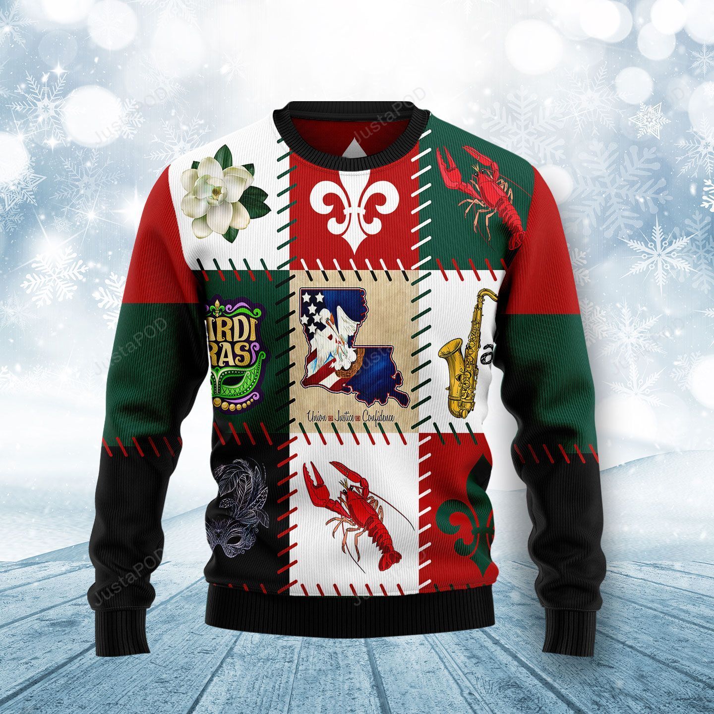 Louisiana Famous Things Christmas Ugly Sweater Louisiana Famous Things Christmas Ugly Sweater