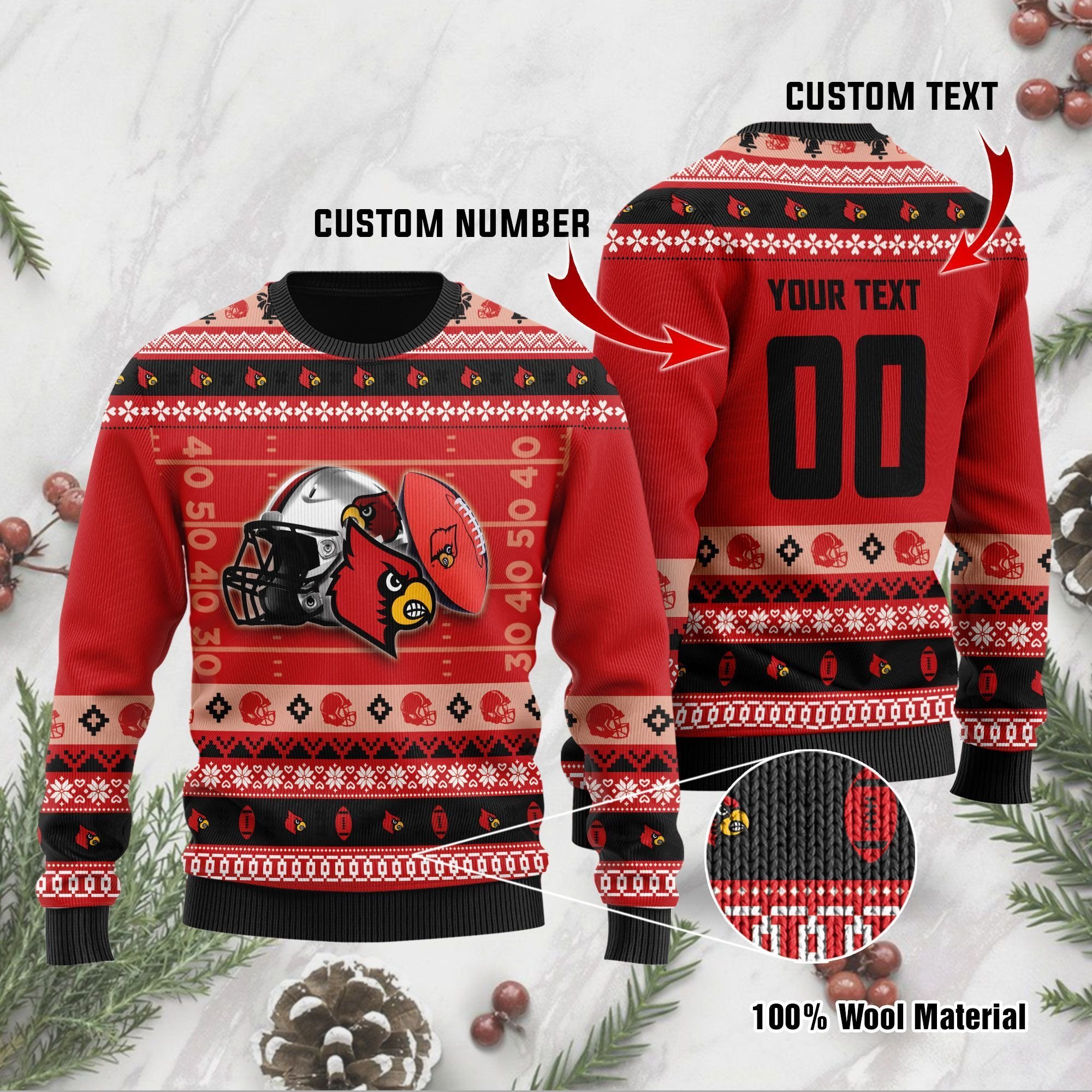 Louisville Cardinals Custom Name & Number Personalized Ugly Christmas Sweater Louisville Cardinals Custom Name & Number Personalized Ugly Christmas Sweater