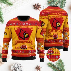 Louisville Cardinals Football Team Logo Personalized Ugly Christmas Sweater