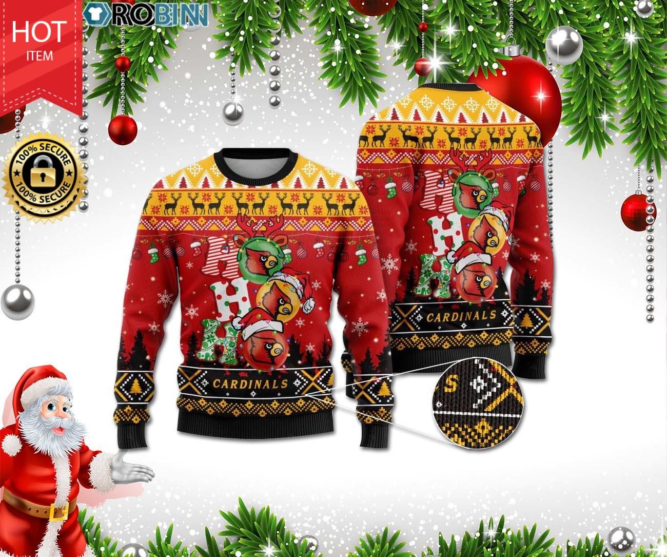 Louisville Cardinals Ho Ho Ho 3D Print Christmas Wool Sweater Louisville Cardinals Ho Ho Ho 3D Print Christmas Wool Sweater