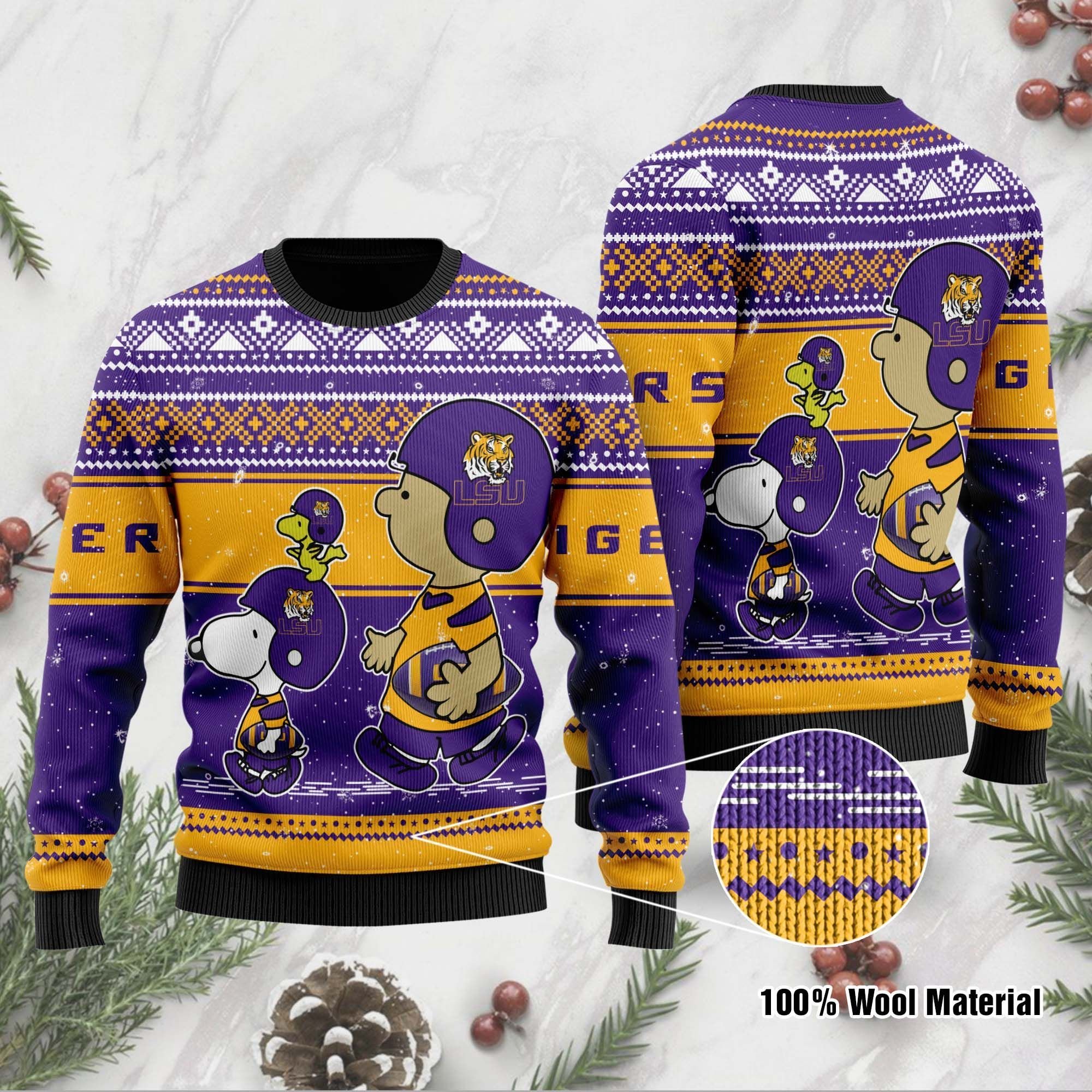 LSU Tigers Charlie Brown Snoopy Wear Football Jersey Ugly Christmas Sweater LSU Tigers Charlie Brown Snoopy Wear Football Jersey Ugly Christmas Sweater