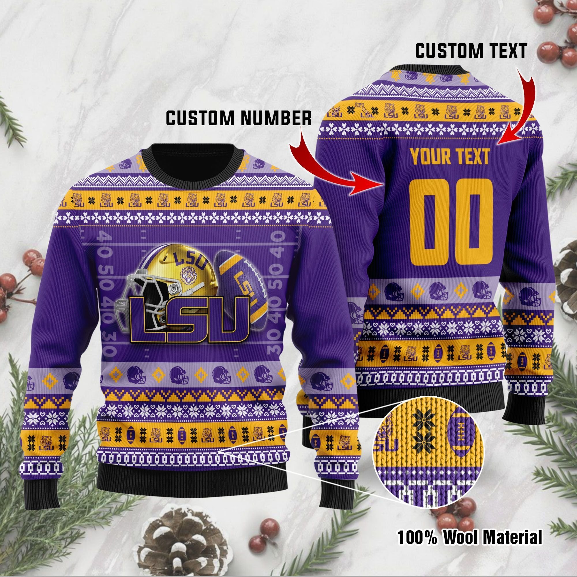 LSU Tigers Custom Name & Number Personalized Ugly Christmas Sweater LSU Tigers Custom Name & Number Personalized Ugly Christmas Sweater