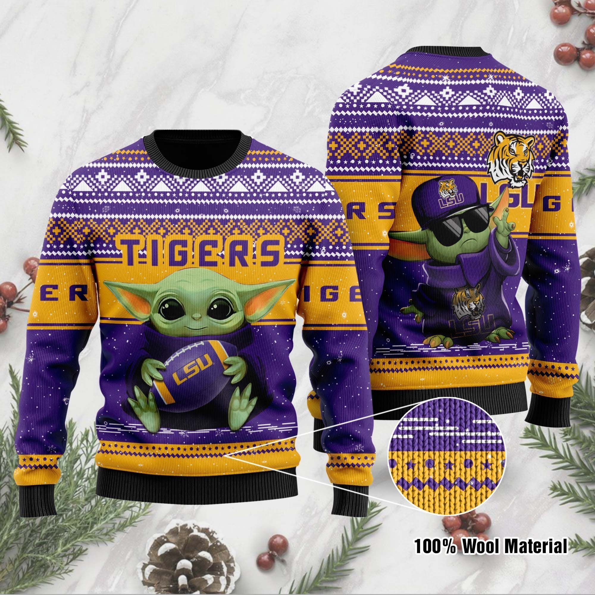 LSU Tigers Grogu Baby Yoda Hug Logo Ugly Christmas Sweater LSU Tigers Grogu Baby Yoda Hug Logo Ugly Christmas Sweater