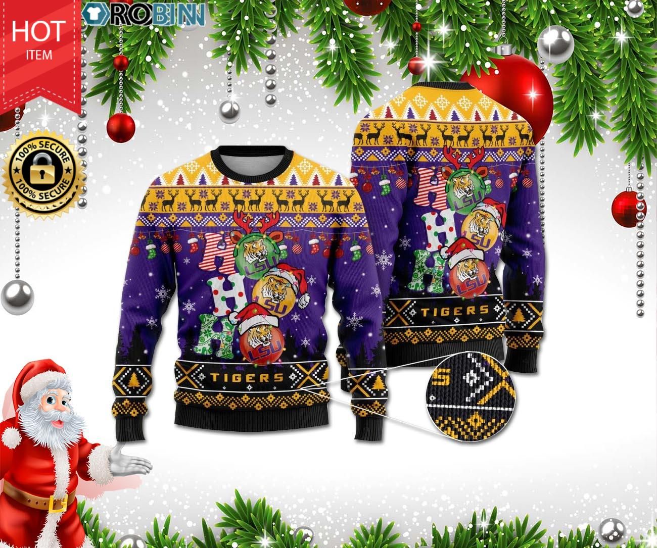 LSU Tigers Ho Ho Ho 3D Print Christmas Wool Sweater LSU Tigers Ho Ho Ho 3D Print Christmas Wool Sweater