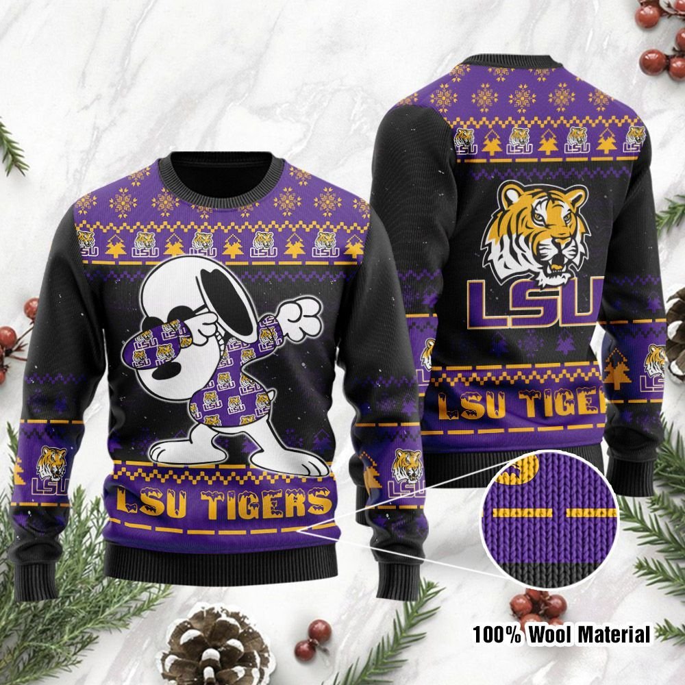 LSU Tigers Snoopy Dabbing Holiday Party Ugly Christmas Sweater LSU Tigers Snoopy Dabbing Holiday Party Ugly Christmas Sweater