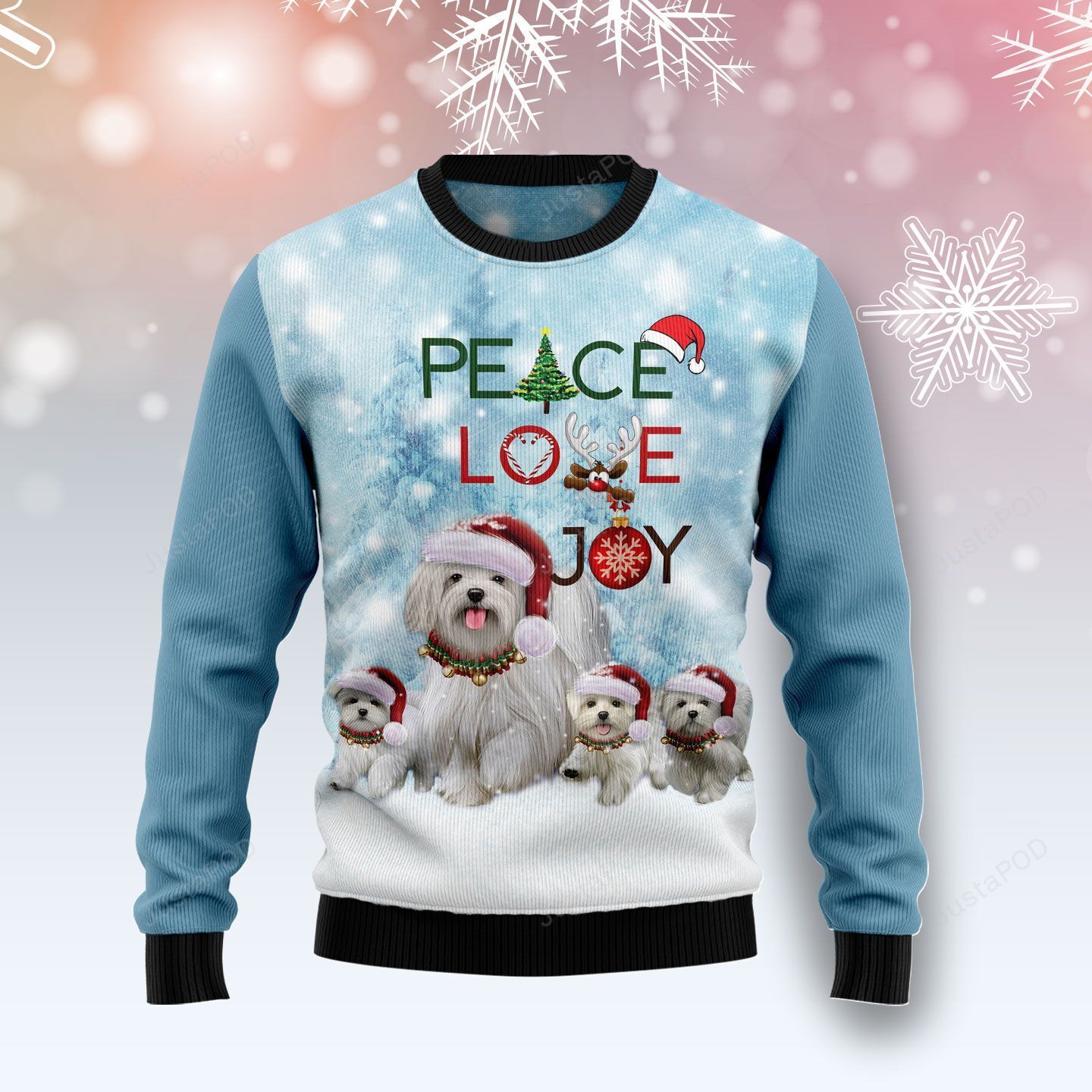 Maltese Peace Love Joy Ugly Christmas Sweater Maltese Peace Love Joy Ugly Christmas Sweater