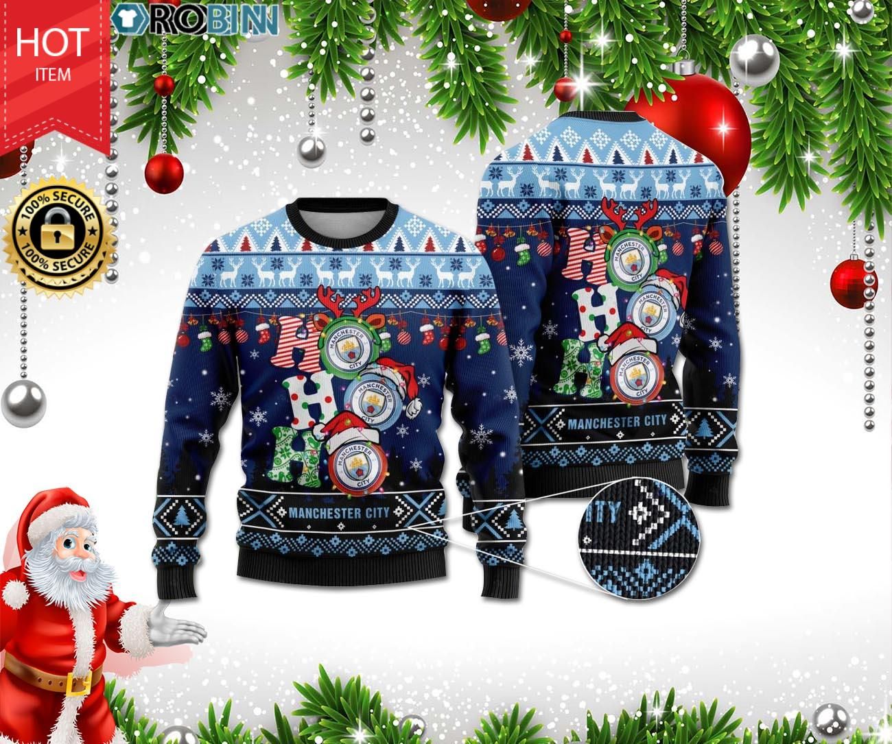 Manchester City Ho Ho Ho 3D Print Christmas Wool Sweater Manchester City Ho Ho Ho 3D Print Christmas Wool Sweater