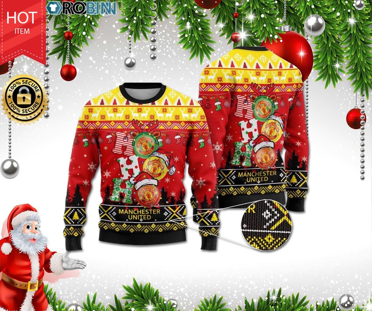 Manchester United Ho Ho Ho 3D Print Christmas Wool Sweater Manchester United Ho Ho Ho 3D Print Christmas Wool Sweater