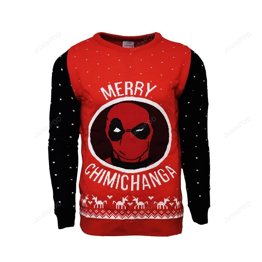 Marvel Deadpool Merry Chimichanga Christmas Ugly Sweater Marvel Deadpool Merry Chimichanga Christmas Ugly Sweater