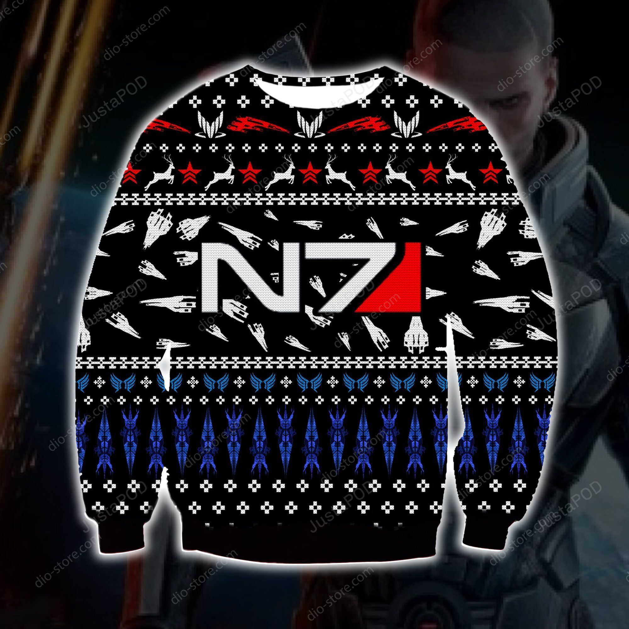 Mass Effect N7 Knitting Pattern For Unisex Ugly Christmas Sweater Mass Effect N7 Knitting Pattern For Unisex Ugly Christmas Sweater