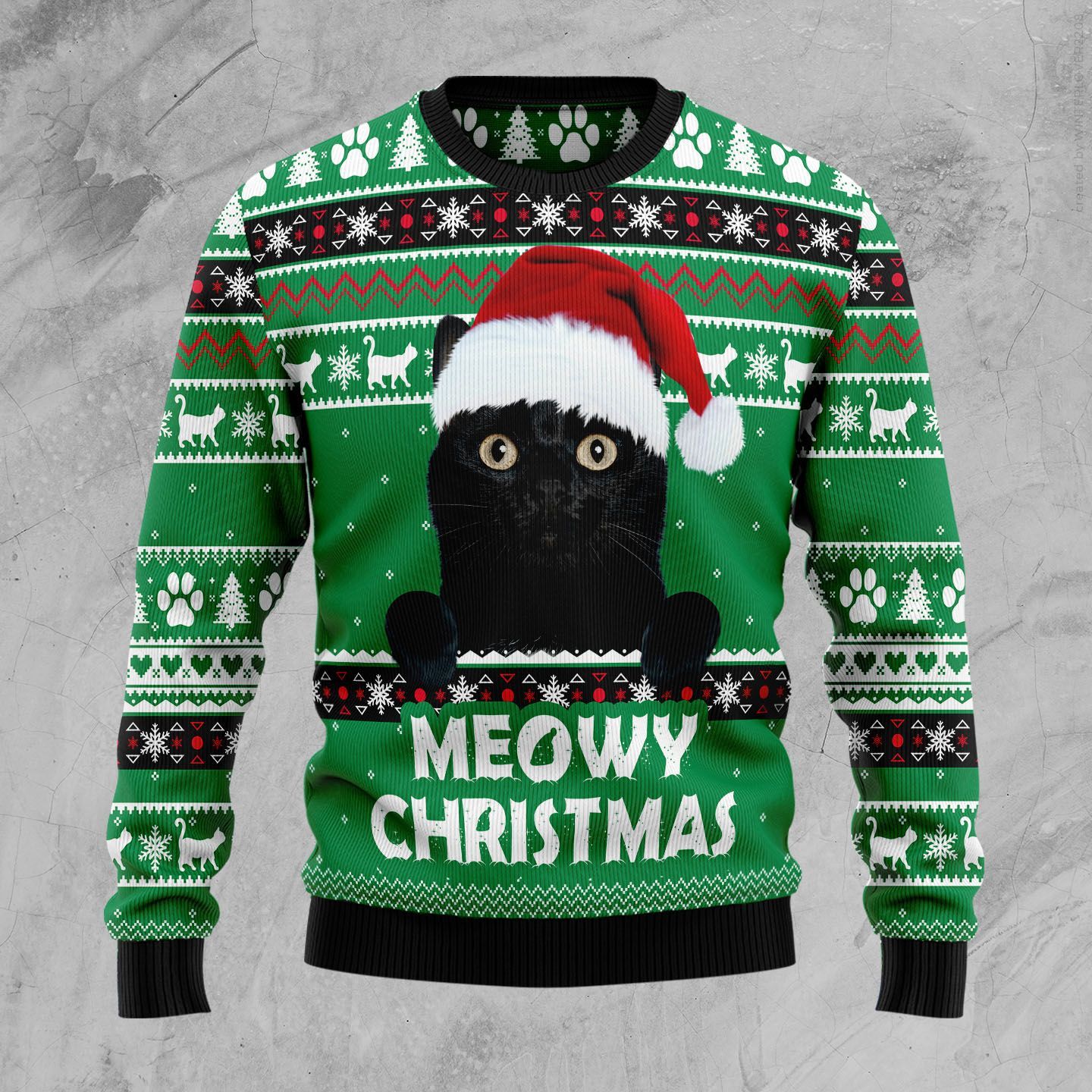 Meowy Black Cat Ugly Christmas Sweater Meowy Black Cat Ugly Christmas Sweater