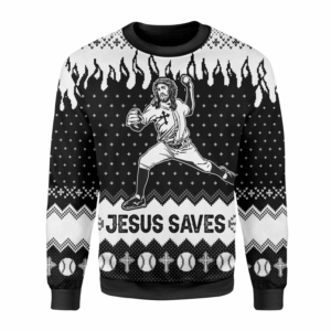 Merry Christmas Jesus Saves Baseball For Unisex Ugly Christmas Sweater