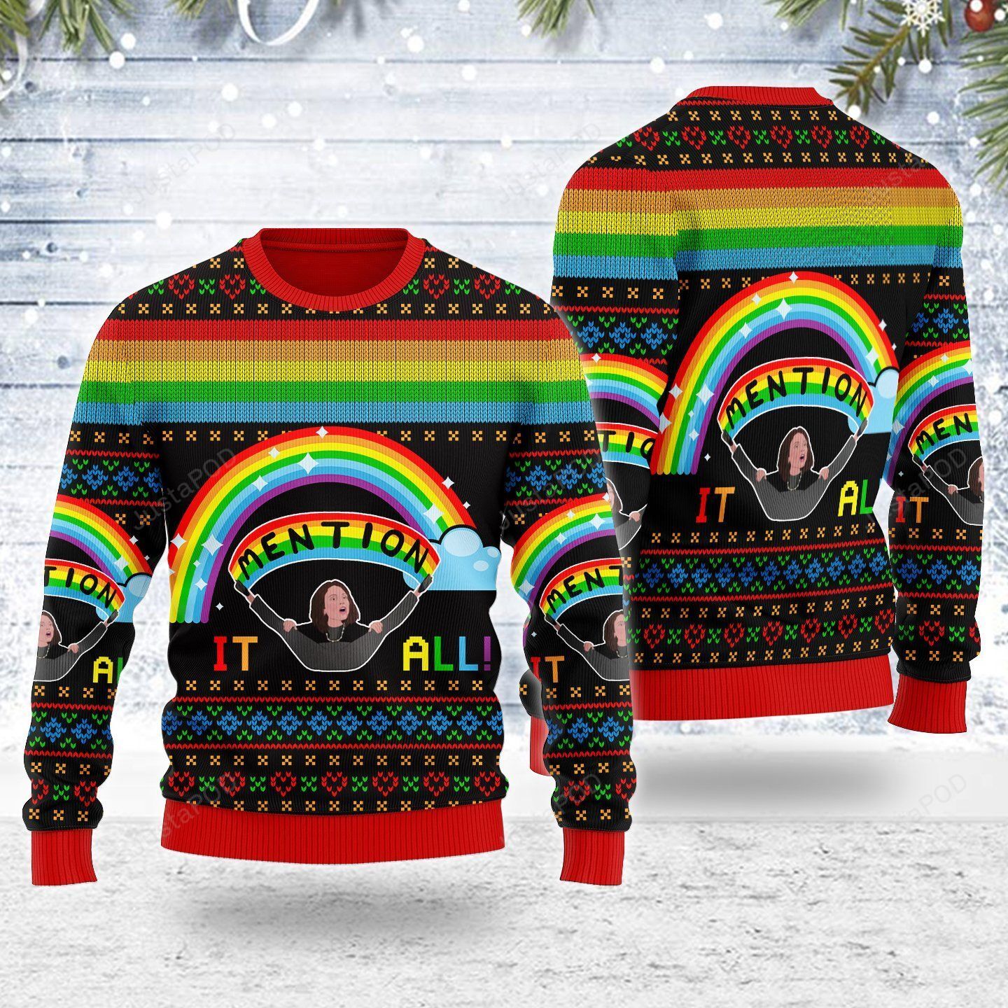 Merry Christmas Mention It All Rainbow For Unisex Ugly Christmas Sweater Merry Christmas Mention It All Rainbow For Unisex Ugly Christmas Sweater