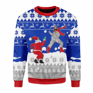Merry Christmas Santa And Jesus Playing Snowball For Unisex Ugly Christmas Sweater
