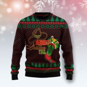 Merry Christmas Y?All Cowboy Boot Ugly Christmas Sweater