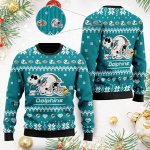 Miami Dolphins Cute The Snoopy Show Football Helmet 3D All Over Print Ugly Christmas Sweater