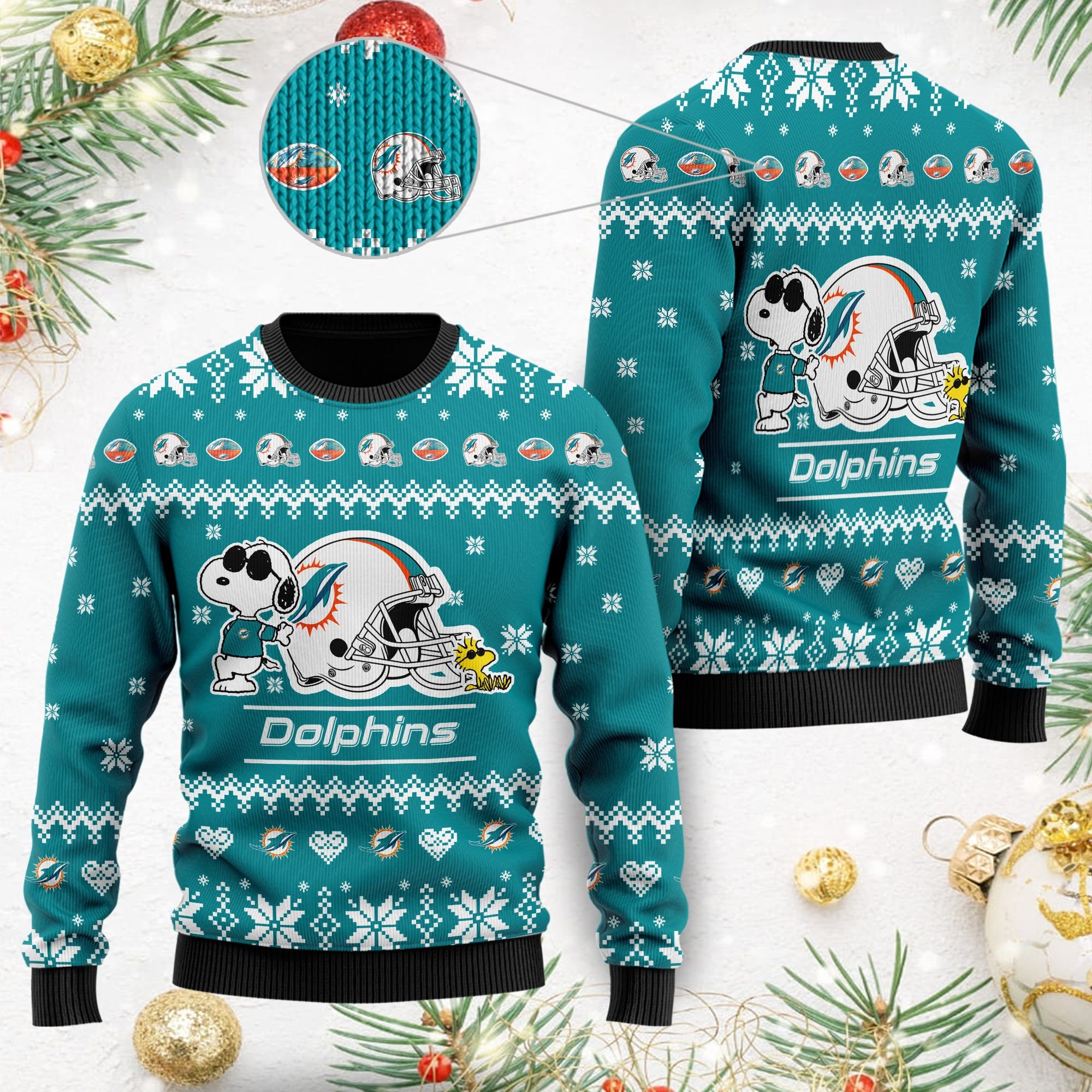 Miami Dolphins Cute The Snoopy Show Football Helmet 3D All Over Print Ugly Christmas Sweater Miami Dolphins Cute The Snoopy Show Football Helmet 3D All Over Print Ugly Christmas Sweater