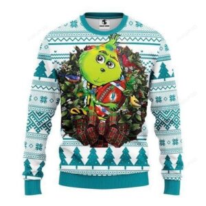 Miami Dolphins Grinch Hug Ugly Christmas Sweater